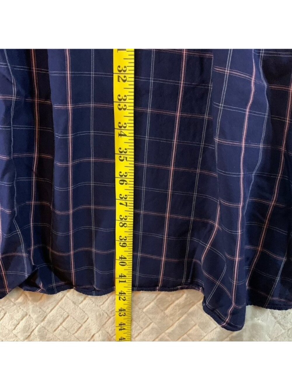 Old Navy Dress Size XXL Navy Blue Plaid Knee Length Short Ruffle Sleeve Academia - Picture 7 of 11